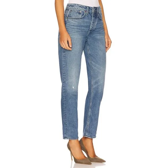 Rag & Bone Rosa Mid-Rise Boyfriend Jeans in Malibu Blue Denim Button Fly Size 34 - Picture 3 of 16
